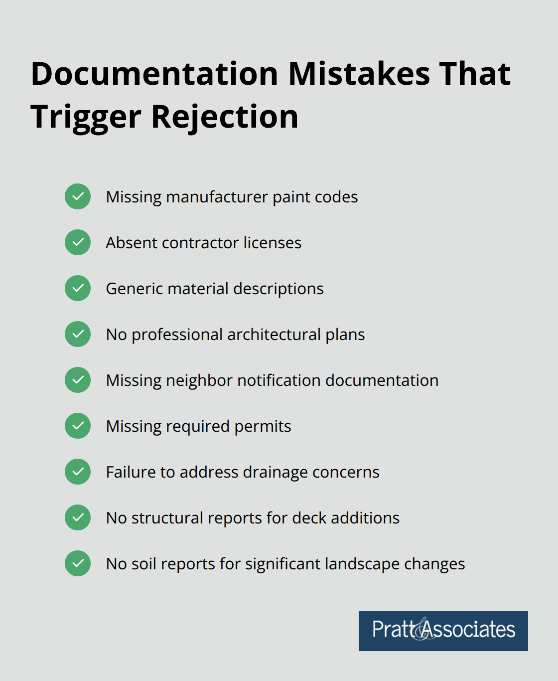 Checklist of common documentation deficiencies that cause HOA denials - architectural review