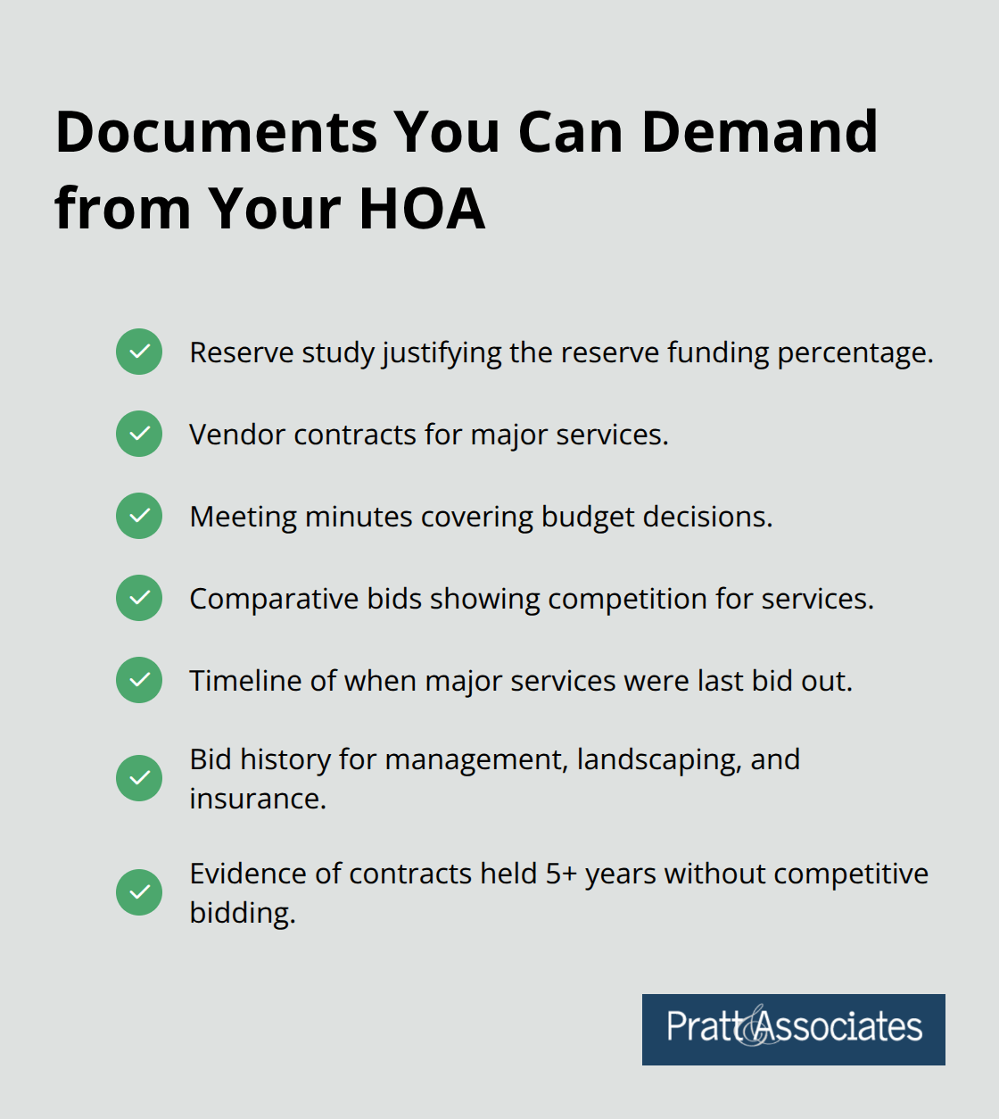 Checklist of key HOA budget documents homeowners can request in Santa Clara County.
