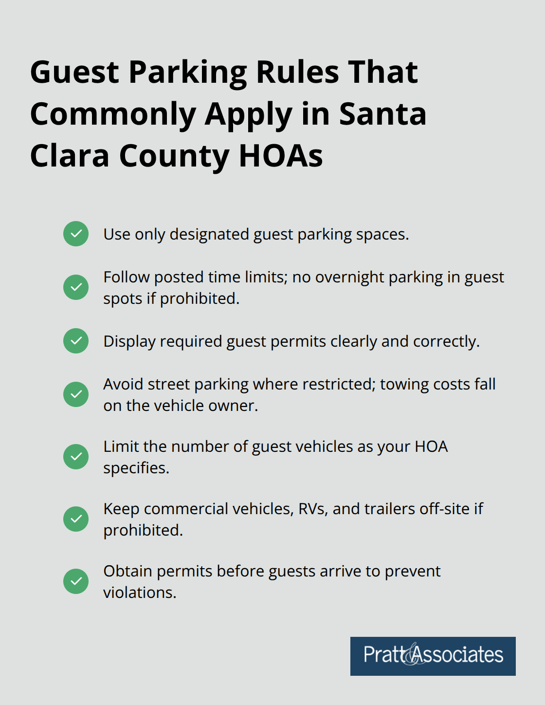 Checklist of common HOA guest parking rules and best practices for visitors in Santa Clara County. - guest policies