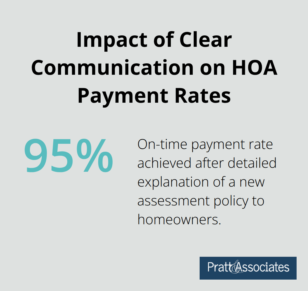 Chart showing 95% on-time payment rate achieved through clear explanation of a new assessment policy to homeowners - hiring an hoa attorney in santa clara county