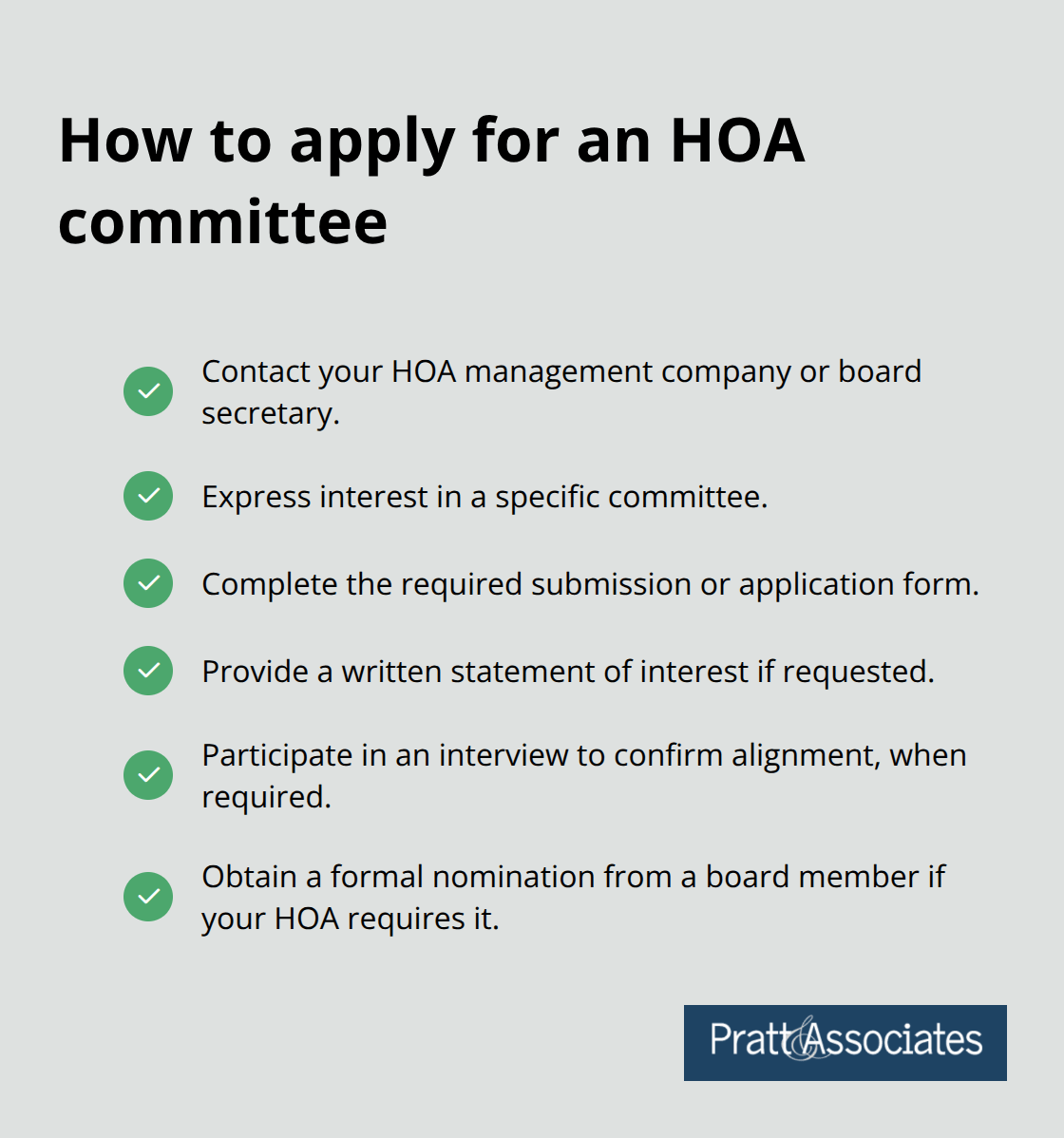 Checklist of steps to apply for a Santa Clara County HOA committee and common variations. - hoa committees