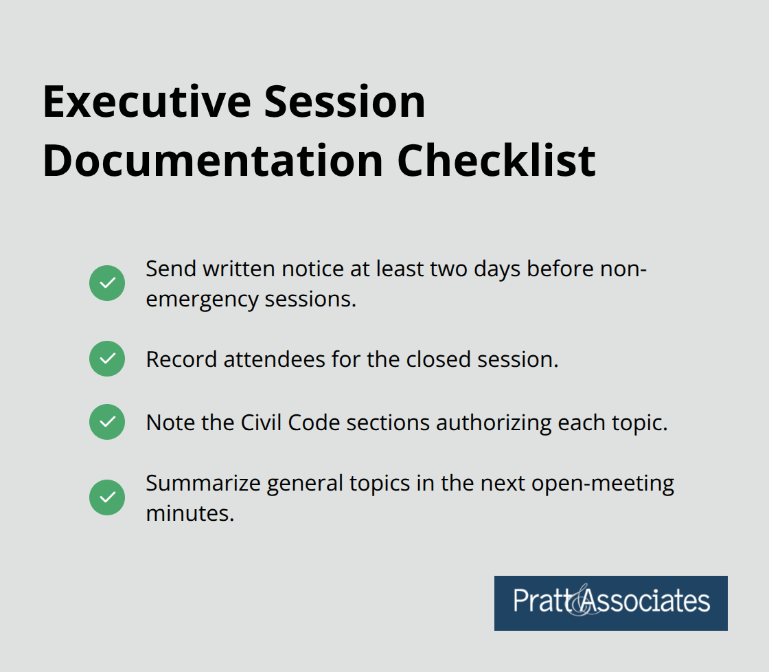 Checklist of steps to properly document HOA executive sessions in California - hoa meetings