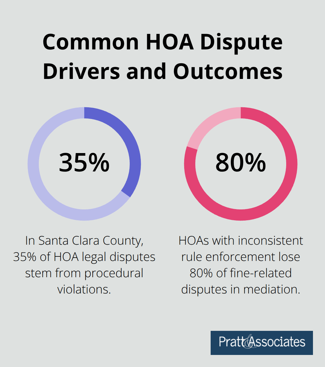 Chart highlighting key percentages behind HOA disputes and outcomes. - hoa meetings