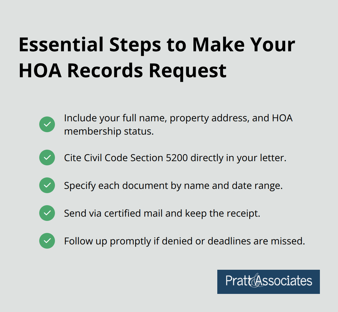 Checklist of steps to craft an effective California HOA records request.