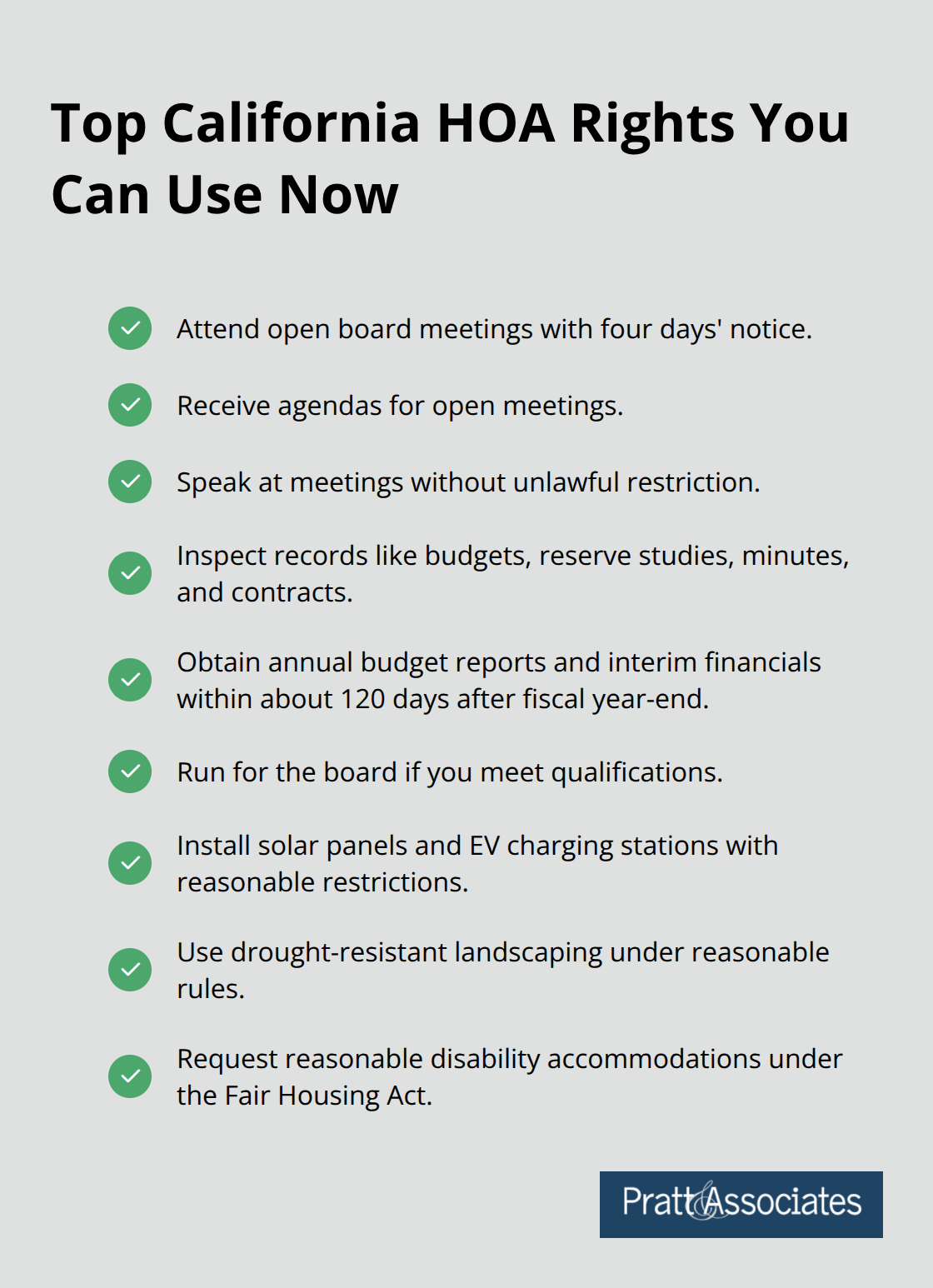 Checklist of key California HOA homeowner rights - hoa rules and regulations california