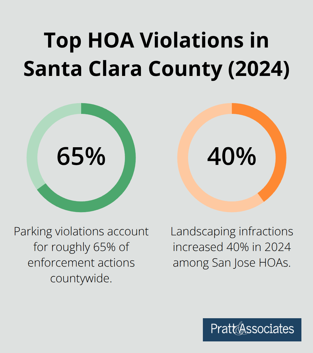 Chart showing the share of HOA enforcement actions by violation type in Santa Clara County. - hoa violations