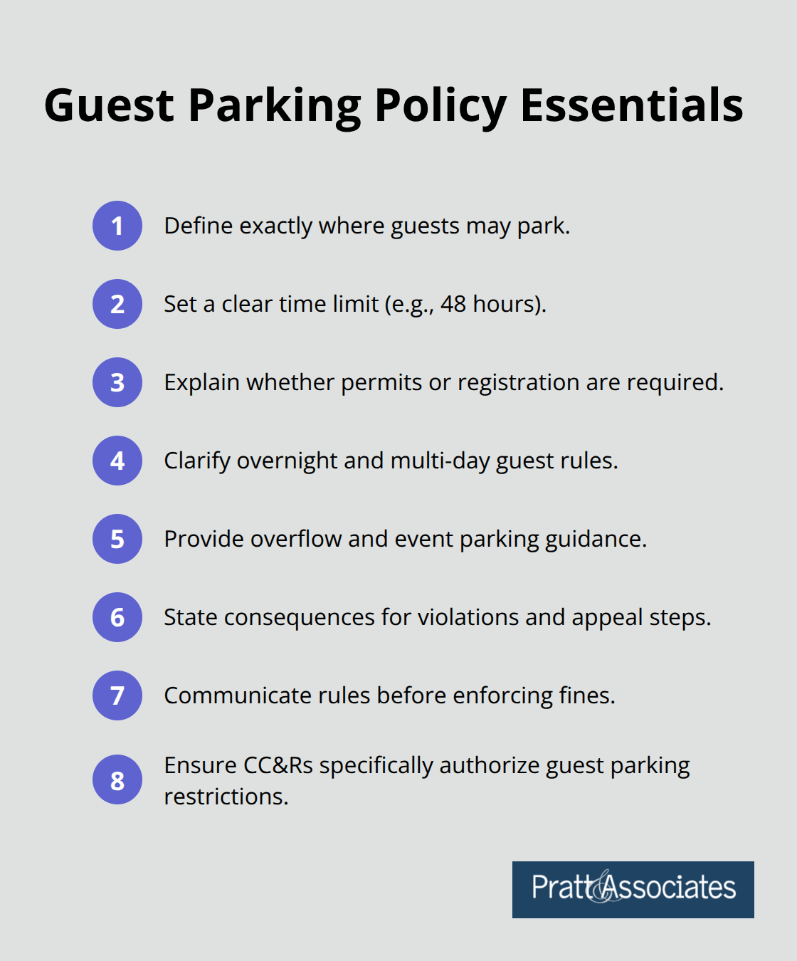 Compact list of essential guest parking policy elements for California HOAs. - new hoa parking rules in california