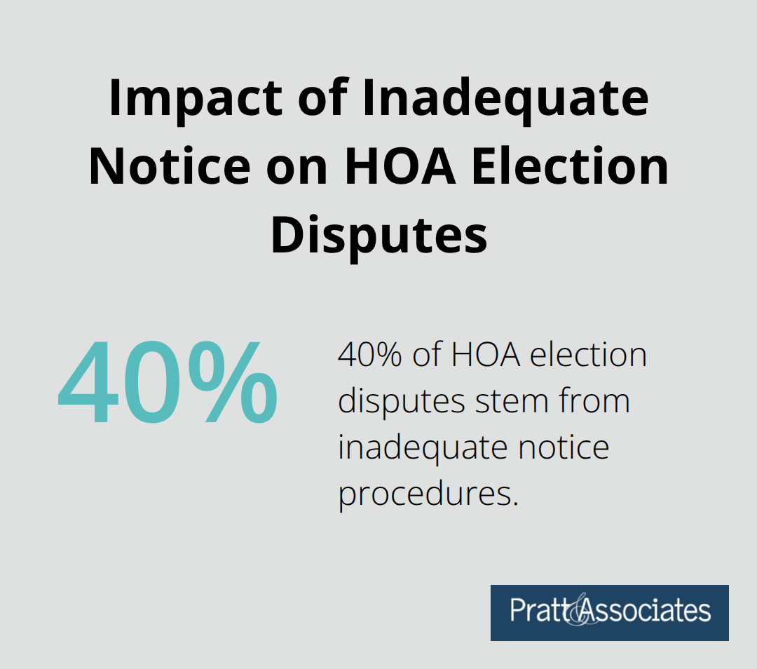 Pie chart showing that 40% of HOA election disputes are caused by inadequate notice procedures.