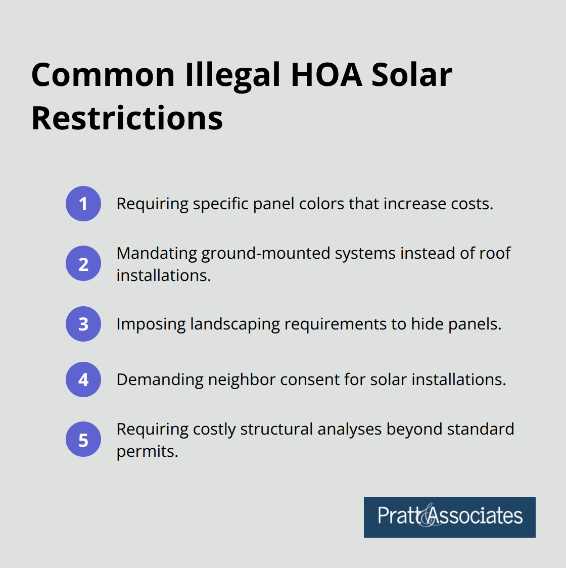 Compact list of common illegal HOA solar restrictions in Santa Clara County - solar rights