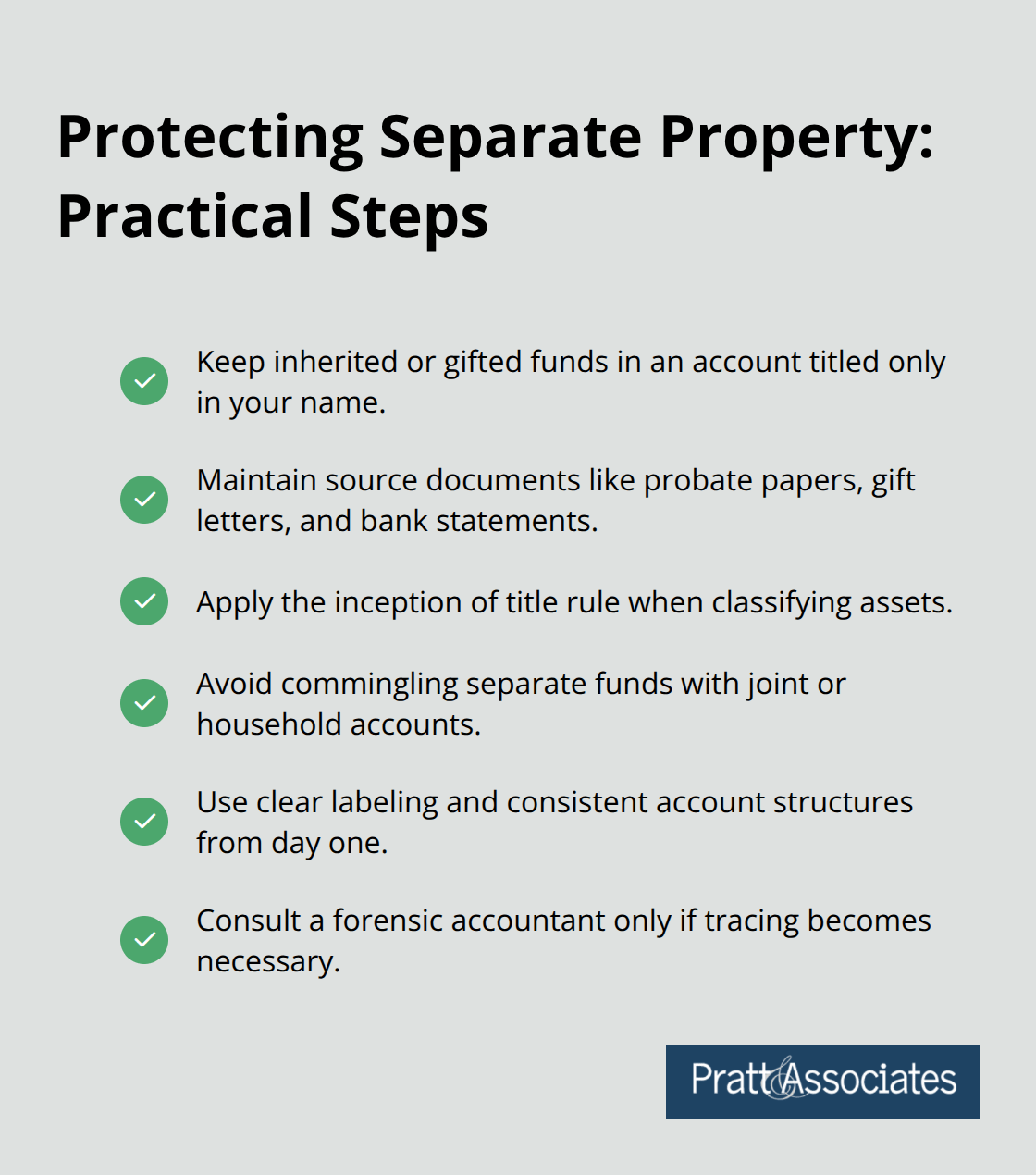 Checklist of actionable steps to document and protect separate property in Texas - texas community property law death